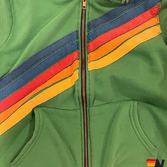 Aviator Nation Green Rainbow Stripe Hoodie-good used condition-some pilling - Picture 3 of 3
